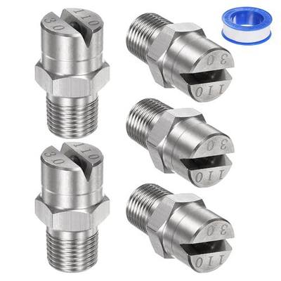 M METERXITY 5-Pack Flat Fan Spray Tip, 110 Degree 1/8BSPT Male Stainless Steel Pressure Washer Nozzles Cleaner Nozzle Replacement W Sealing Tape for Water Guns (3.6mm Orifice)