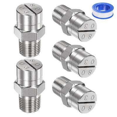 M METERXITY 5-Pack Flat Fan Spray Tip, 80 Degree 1/8BSPT Male Stainless Steel Pressure Washer Nozzles Cleaner Nozzle Replacement W Sealing Tape for Water Guns (1.1mm Orifice)