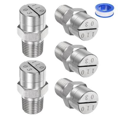 M METERXITY 5-Pack Flat Fan Spray Tip, 110 Degree 1/8BSPT Male Stainless Steel Pressure Washer Nozzles Cleaner Nozzle Replacement W Sealing Tape for Water Guns (1.1mm Orifice)