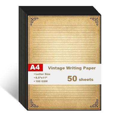 Vintage Lined Paper with Antique Border Design, 50 Sheets, Stationary Paper for Writing Letters, 100gsm, 11 x 8.5'', Aged Stationery for Writing Letters, Invitations, Stationery Writing Papers