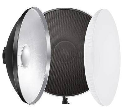 REFLEX CAMERA 16.8"/42cm Silver Beauty Dish Reflector with Honeycomb Grids and White Diffuser Sock for Bowens Mount Studio Strobe Flash Light for Ideal Photography Lighting Compatible with Godox