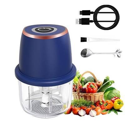 Electric Garlic Chopper 350ml Mini Food Processor Vegetable Chopper(Blue) | BPA-Free Glass Bowl 6-Blade Cutting Cordless & USB Rechargeabl Garlic Chopper Mini Chopper for Onion Herb Nut Easy to Clean