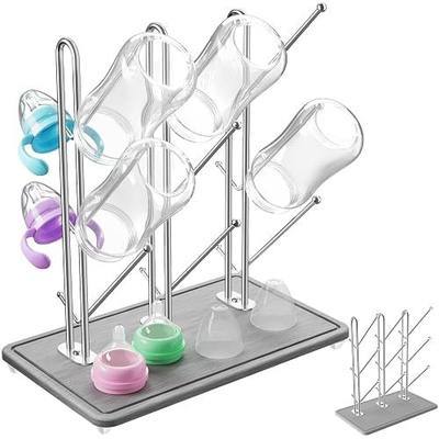 NiHome Baby Bottle Drying Rack with Diatomite Base & Stainless Steel Frame | Space Saving Countertop Organizer Holds 9 Bottles, for Water Bottles, Lids, Reusable Bags & More, Easy Assembly
