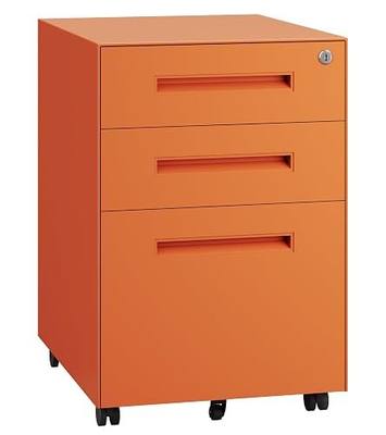 Dripex 3 Drawer Metal Rolling File Cabinet Under Desk Filing Cabinet Orange | 15"W x 18"D x 24"H, Lockable, 5 Wheels, Fully Assembled, Letter/Legal Size, Suitable for Home Office