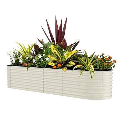 GarveeLife 8x2x2 ft Galvanized Raised Garden Bed - 24“ Tall Metal Planter Box for Vegetables, Flowers, Herbs, Rust-Resistant Outdoor Garden Box, Easy Assembly Raised Beds for Gardening, Beige