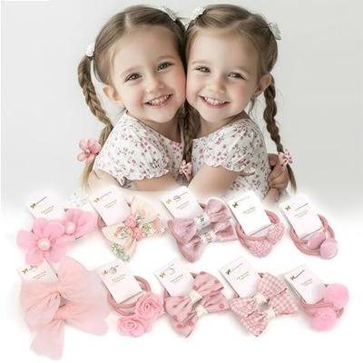 20 PCS Toddler Hair Ties for Girls, Baby Hair Ties Cute Flower Elastic Scrunchies, Seamless Ponytail Holders, Little Girls Hair Accessories for Thick Hair (Set-A)