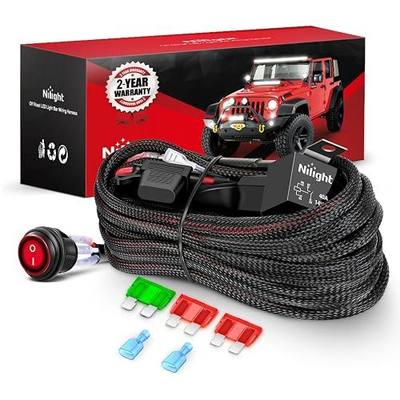 Nilight Nylon Wiring Harness Kit 12 AWG 1 Lead | 12 V On/Off Switch with Power Relay & Blade Fuse for Off Road LED Light Bar on Cars Jeep Boat Trucks