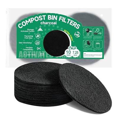 LMJP 7.25 Inch Charcoal Filters for 10 Pack Kitchen Countertop Compost Bins - Extra Thick 0.3" for Longer Lasting Activated Carbon
