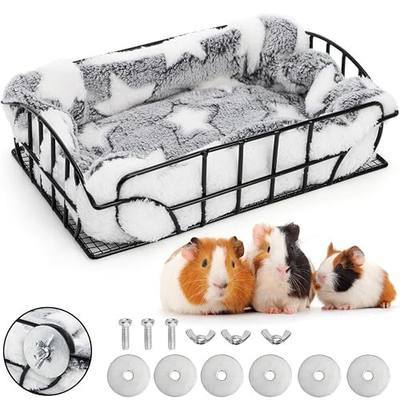 Rat Cage Platform, Metal Basket Rat Hammock with Mat, Hanging Chew Proof Squirrel Cage Bed Platform Accessories, Small Animal Habitat for Hamster, Hedgehog, Chinchilla Pig, Black