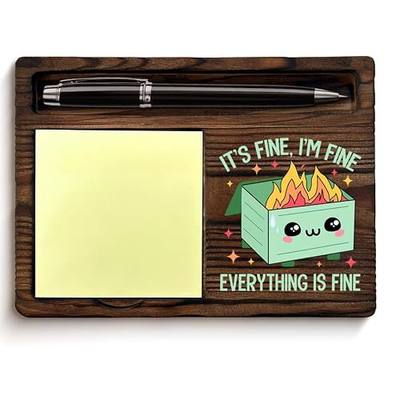 Dumpster Fire Sticky Note Holder Funny Office Gifts for Coworkers Employees, I'm Fine Everything is Fine Dumpster Fire Post It Note Dispenser for Office Cubicle Desk Decor