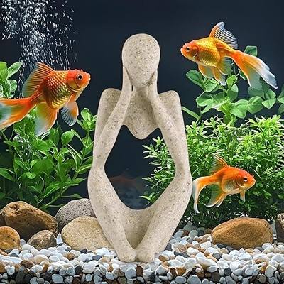 Minimalist Thinker Statue, Fish Tank Decor, Aquarium Ornament for Desk | Resin thinker statue in deep thought pose. Sturdy fish tank decor & desk ornament for home or office. Great gift