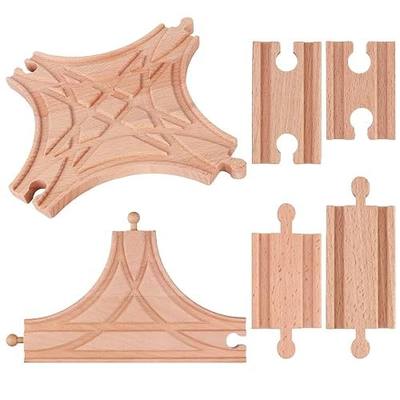 6 Pieces Switch Track Wooden Train Set Wooden Train Track Set-1Pc T Switch 1Pc Switching Track Wood-en Train Bridges Straight Wood Train Tracks Accessories for Most Major Toy Tra-in Tracks Railway
