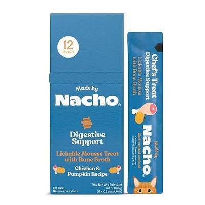 Made by Nacho Digestive Mousse Sachets, Lickable Cat Treats, 12 Count with Bone Broth, 0.5 oz, No Grains, Corn, Wheat or Soy