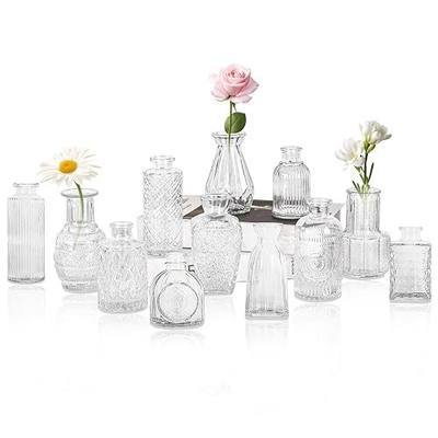 Set of 12 Glass Bud Vase Set, Small Vintage Clear Flower Vase Centerpieces for Table Bulk Cute Rustic Style Mini Vase for Home Decor Wedding Baby Shower Birthday Party