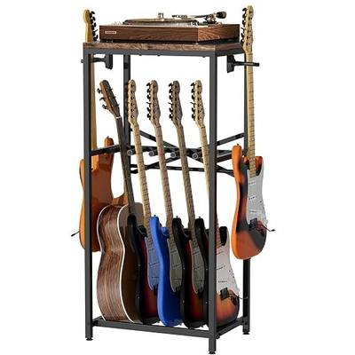 Guitar Stand for Multiple Guitars, Guitar Rack for Acoustic Guitar, Electric Guitar, Bass and Ukulele, Rustic Guitars Display Stand with 2 Guitar Hangers, Gold