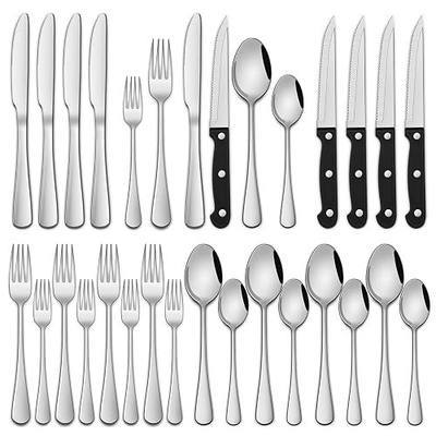 24-Piece Silverware Set with Steak Knives,Flatware Set Service for 4 Person, Food-Grade Stainless Steel Cutlery Set,Includes Knife Spoon And Fork, Mirror Finished Utensil Sets for Home Restaurant