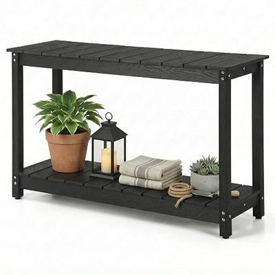 Outdoor Console Table, 48" Weather Resistant HIPS Patio Side Table, 440LBS Weight Capacity, 2-Tier Multifunctional Buffet Bar Storage Organizer for Garden Deck, Black