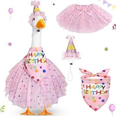 3 Pcs Porch Goose Birthday Outfit Girl Cement Goose Clothes,Pink | 23 Inch Porch Goose Outfits Happy Birthday, Porch Goose Outfits Princess, Happy Birthday Hat and Tutu Skirt Bandana
