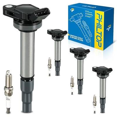 PHILTOP Ignition Coil 4 Packs & Spark Plugs Fit for Corolla Prius C-HR xD | Toyota Corolla 2009-2017 1.8L,Prius 2010-2015,C-HR 2018-2022,Prius V 2012-2017,Corolla iM 2017-2018,Matrix,xD,iM 2016,UF596
