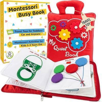 deMoca Toddler Travel Toys, Quiet Book for Toddlers 1-3, Baby Airplane Toys for Travel, Montessori Busy Book for 1 Year Old with All Parts Attached, Felt Activity Pad, No Noise Gift