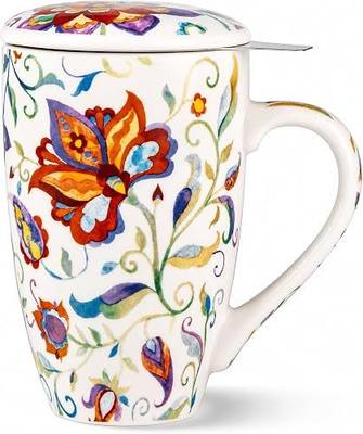 GBhome Tea Mug with Infuser and Lid,18 Ounce Ceramic Loose Leaf Cup Steeper