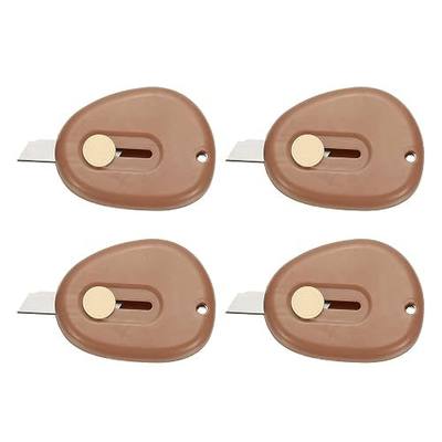 PATIKIL 4 Pcs Mini Box Cutters, Retractable Small Utility Knife Portable Cute Letter Opener with Keychain Hole for Envelope Home Office Supplies, Brown