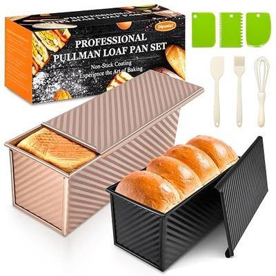 Pullman Loaf Pan with Lid, 2 Pack 2.2 LB & 1 LB Dough Capacity, Non-Stick Carbon Steel Bread Pan for Sandwich Bread and Sourdough Loaves, Square Toast Mold with Baking Tools, Gift-Ready Packaging