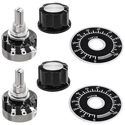2Pcs RV24YN20S 10K Potentiometer 10000 Ohm Single Turn Carbon Film Rotary Taper Potentiometer for Inverter Speed Regulation wtih 2pcs A03 Knob and 2pcs Dials