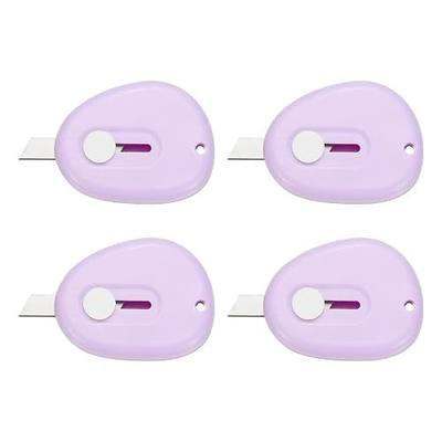 PATIKIL 4 Pcs Mini Box Cutters, Retractable Small Utility Knife Portable Cute Letter Opener with Keychain Hole for Envelope Home Office Supplies, Purple