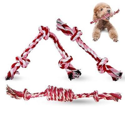 3 Pack Dog Rope Toys Puppy Teething Sturdy Cotton Chew Toy for Small Breed | 2-8 Months Pets Durable Interactive Tug Ropes Teeth Clean Pink Girl Indoor/Outdoor Boredom