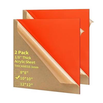 1/8 Thick 10 x 10 inch Acrylic Sheets - 2 Pack Plexiglass Sheets for Creative DIY Projects Laser Cutting Engraving UV Printed Signs Crafts Badges (2, Orange, 10 x 10 inch)