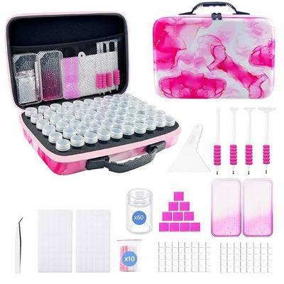 60 Slot Diamond Art Storage Box | Pink Bead Organizer Case with Drill Tools, Portable Craft Box, For 5D DIY Art Kits