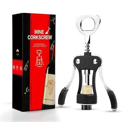 Wine Opener, Zinc Alloy Wine Bottle Opener, Wing Corkscrew Wine Bottle Opener, 2-in-1 Multifunctional Design (black)