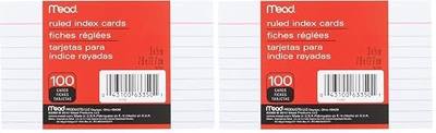 Mead Lined Index Cards, Note Cards, Ruled, 100 Count, 3" x 5", White (63350) (Pack of 2)