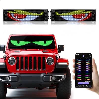 2Pcs Devil Eyes Light for Cars,Flexible Scrolling Programmable LED Signs,LED Eyes for Truck Windshield,Custom Editor Colours,Animations,Text