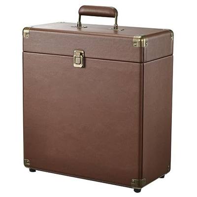Costravio Vinyl Record Storage Case with Lock Record Organizer Box for 7/10/12 Inch 30+ Single Records Water Resistant Collapsible Storage Crate with Lid Handle for Valuable Album Collection Brown