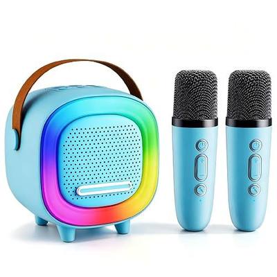 Karaoke Machine Speaker for Kids, Portable Bluetooth with 2 Wireless Microphones, Christmas Birthday Gifts Ideas for Toys for Teens Boys and Girls Aged 4, 5, 6, 7, 8, 9, 10, 11, 12+ (Blue - 2 Mics)