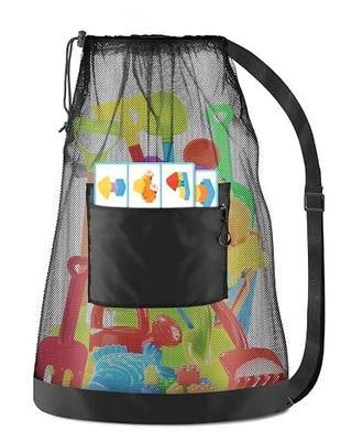 Large Mesh Beach Bag Drawstring Toys Bag, Swim Pool Toys Balls Storage Bags Gym backpack, Beach Toy Shells Organizer