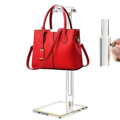 Acrylic Purse Display Stands, 14"-24" Adjustable Height Handbag Holder, Clear Purse Rack Stands for Closet Retail, Durable Gold Trim Hanging Bag Wallet Jewelry Necklace Organizer Stand(PATENT PENDING)