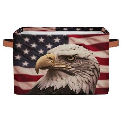 Retro American Flag Patriotic Storage Baskets for Organizing, Fabric Collapsible Storage Bins Box Bald Eagle Decorative Toy Organizer Baskets for Closet Shelves Gift Basket 1 Pc