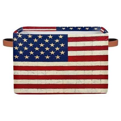 Patriotic Usa Flag Storage Baskets for Organizing, Fabric Collapsible Storage Bins Box Vintage American Flag Decorative Toy Organizer Baskets for Closet Shelves Gift Basket 1 Pc