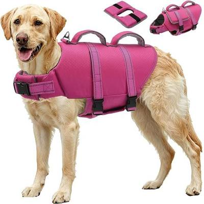 EMUST Dog Life Vest for Boating, Dog Safety Vest with 2 Reinforced Handles | Ripstop Life Jacket for Pets for Swimming with Superior Buoyancy, Large Dog Floats for Pool, Kayaking, Swimming, Rose Pink, L