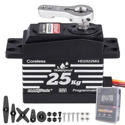 HobbyPark Waterproof RC Servo 25KG High Torque Metal Gear Digital Servo for 1/12 1/10 RC Car Truck Buggy Programmable 2BB Control Angle 180° HV (Coreless Motor)