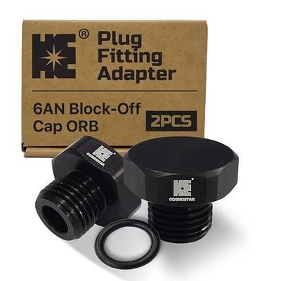 Cosmostar 6AN Block-Off Cap ORB Plug Fitting Adapter – Aluminum Alloy, 9/16-18 UNF Thread, O-Ring Seal, 1500 psi Working Pressure – 2-Pack (Includes 4 O-Rings)