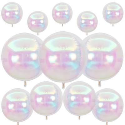 12Pcs Iridescent Round Foil Balloons, 22" 15" 10" 4D Clear Ball Balloon, Holographic Balloons for Birthday Wedding Folding Rainbow Under The Sea Mermaid Party decoration