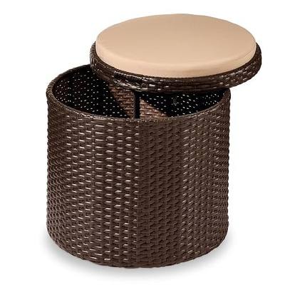 Best Choice Products Round Wicker Ottoman, Multipurpose Outdoor Furniture for Patio, Backyard, Additional Seating, Footrest, Side Table w/Storage, Removable Cushions – Brown/Beige