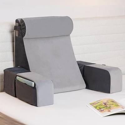 Vekkia 21" Reading Pillow for Bed with Adjustable Arms and XL Side Pockets | 60° Wedge Back Support, Washable Cover, Support Chair for TV, Gaming, Working, Nursing, Recovery in Bed & Floor, Gray