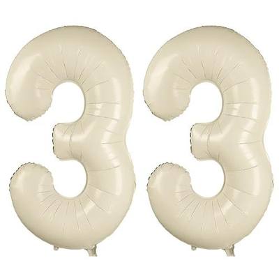 40 Inch White 33 Balloon, Cream White Number 33 Balloons, Beige Large Foil Number Balloons, Birthday Wedding Anniversary Baby Show Party Decoration
