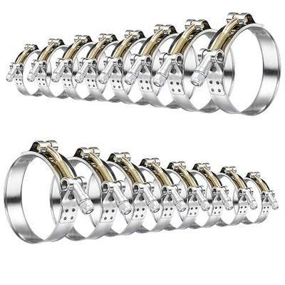 16Pack T Bolt Hose Clamps Set, 8 Size 3/4"~2.5" T bolt Heavy Duty Hose Clamp Working Range 28-78mm, 304 Stainless Steel for Radiator Hoses Clamp