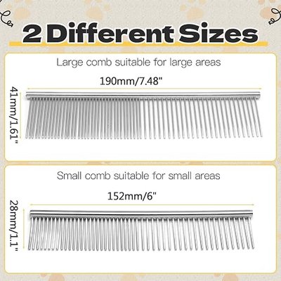 Biaungdo 2 Pcs Dog Grooming Combs Set, Metal Dog Comb | Stainless Steel Removing Tangles and Knot, Cat Brush Grooming Tool for Long Haired Pets